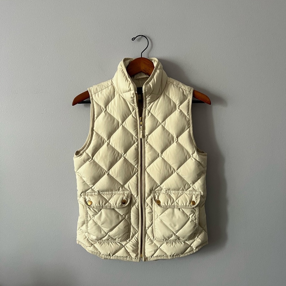 J. Crew Off-White Puffer Vest with Gold-Tone Zipper